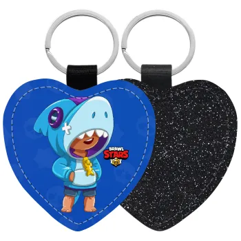 Brawl Stars Leon Shark, Μπρελόκ PU δερμάτινο glitter καρδιά ΜΑΥΡΟ