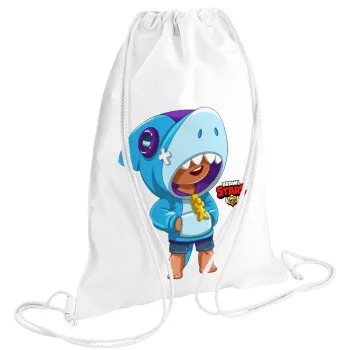 Brawl Stars Leon Shark, Backpack pouch GYMBAG white (28x40cm)