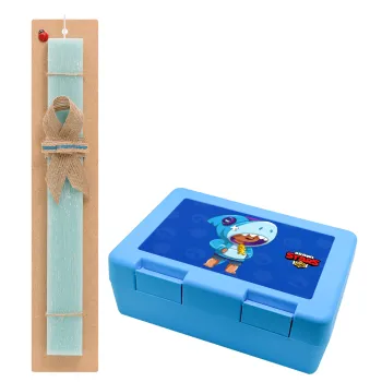 Brawl Stars Leon Shark, Easter Set, children's snack container BLUE & Easter aromatic flat candle (30cm) (TURQUOISE)