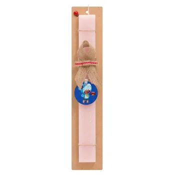Brawl Stars Leon Shark, Easter Set, wooden keychain & scented flat Easter candle (30cm) (PINK)