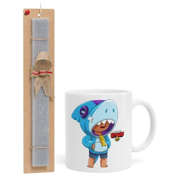 Brawl Stars Leon Shark, Easter Set, Ceramic Cup (330ml) & Easter aromatic flat candle (30cm) (GRAY)