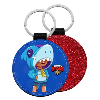 Brawl Stars Leon Shark, Μπρελόκ Δερματίνη, στρογγυλό ΚΟΚΚΙΝΟ (5cm)