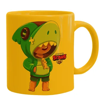 Brawl Stars Leon Shark, Ceramic coffee mug yellow, 330ml