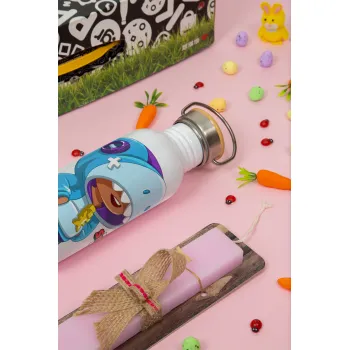 Brawl Stars Leon Shark, Easter Set, SS Metallic water bottle (620ml, stainless steel) & scented flat Easter candle (30cm) (PINK)