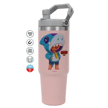 Brawl Stars Leon Shark, ΡΟΖ χρώματος Θερμός Ανοξείδωτο 890ml (30oz) με χερούλι