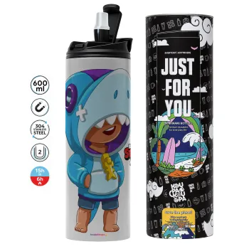Brawl Stars Leon Shark, Tumbler stainless steel GREY 600ml