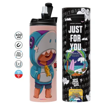 Brawl Stars Leon Shark, Tumbler stainless steel PINK 600ml