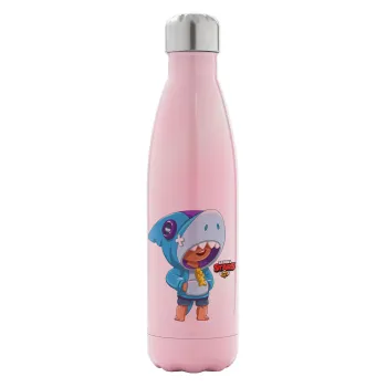 Brawl Stars Leon Shark, Metal mug thermos Pink Iridiscent (Stainless steel), double wall, 500ml