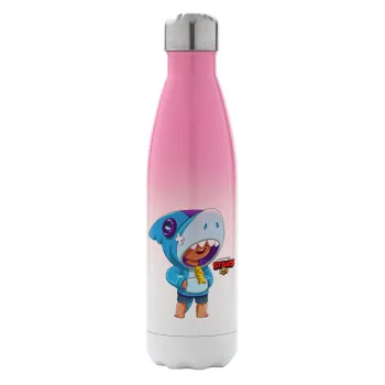 Brawl Stars Leon Shark, Metal mug thermos Pink/White (Stainless steel), double wall, 500ml