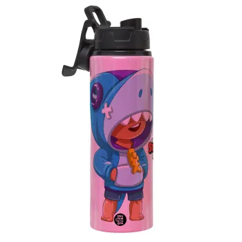 Brawl Stars Leon Shark, Μεταλλικό παγούρι νερού με καπάκι ασφαλείας, αλουμινίου 850ml