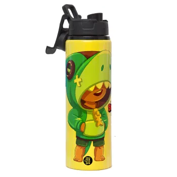 Brawl Stars Leon Shark, Μεταλλικό παγούρι νερού με καπάκι ασφαλείας, αλουμινίου 850ml