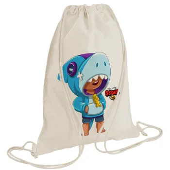 Brawl Stars Leon Shark, Τσάντα πλάτης πουγκί GYMBAG natural (28x40cm)