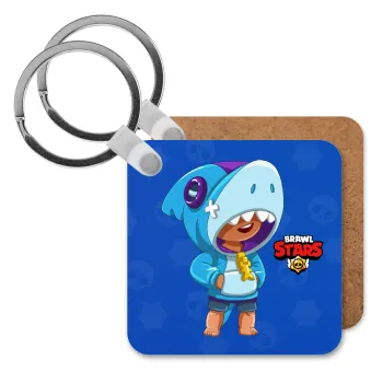 Brawl Stars Leon Shark, Μπρελόκ Ξύλινο τετράγωνο MDF