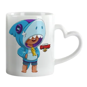 Brawl Stars Leon Shark, Κούπα καρδιά χερούλι λευκή, κεραμική, 330ml