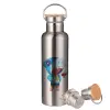 Stainless steel Silver with wooden lid (bamboo), double wall, 750ml