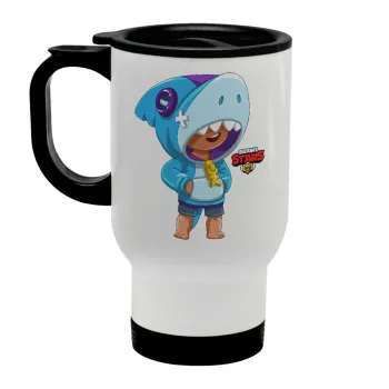 Brawl Stars Leon Shark, Stainless steel travel mug with lid, double wall white 450ml