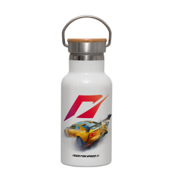 Need For Speed, Metallic thermos (Stainless steel) White with wooden lid (bamboo), double-walled, 350ml