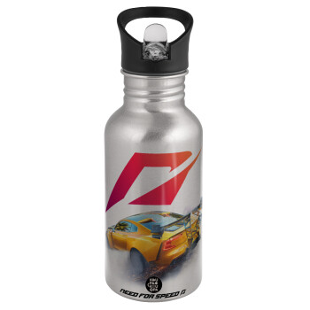 Need For Speed, Water bottle Silver with straw, stainless steel 500ml