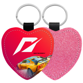 Need For Speed, Μπρελόκ PU δερμάτινο glitter καρδιά ΡΟΖ