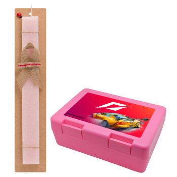 Need For Speed, Easter Set, children's snack container PINK & scented flat Easter candle (30cm) (PINK)