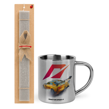 Need For Speed, Easter Set, metallic thermal cup (300ml) & Easter aromatic flat candle (30cm) (GRAY)