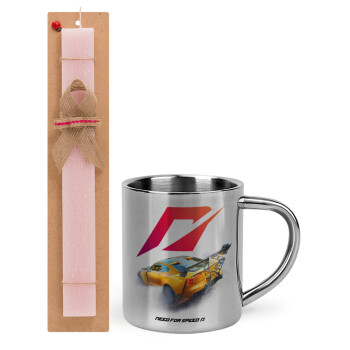 Need For Speed, Easter Set, metallic thermal cup (300ml) & aromatic flat Easter candle (30cm) (PINK)