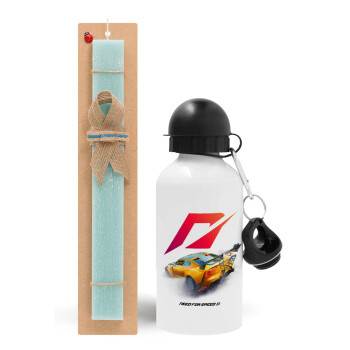 Need For Speed, Easter Set, metallic aluminum water bottle (500ml) & scented flat candle (30cm) (TURQUOISE)