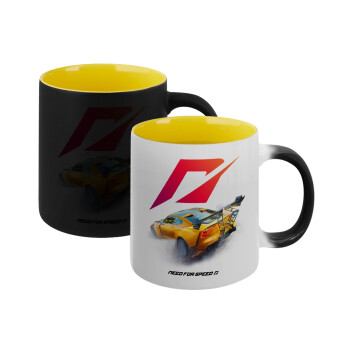 Need For Speed, Κούπα Μαγική εσωτερικό κίτρινη, κεραμική 330ml που αλλάζει χρώμα με το ζεστό ρόφημα
