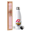 Easter Set, metallic stainless steel water bottle (750ml) & scented flat Easter candle (30cm) (PINK)