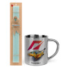 Easter Set, metallic thermal cup (300ml) & aromatic flat Easter candle (30cm) (TURQUOISE)