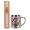 Easter Set, metallic thermal cup (300ml) & aromatic flat Easter candle (30cm) (PINK)
