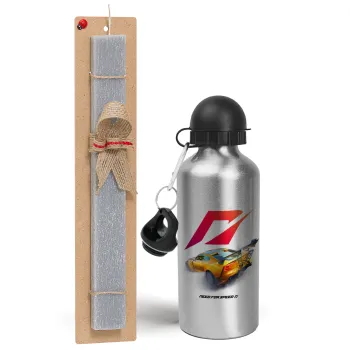Need For Speed, Easter Set, metallic silver aluminum water bottle (500ml) & aromatic flat Easter candle (30cm) (GRAY)