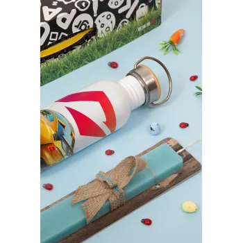 Need For Speed, Easter Set, metallic silver aluminum water bottle (500ml) & scented flat Easter candle (30cm) (TURQUOISE)
