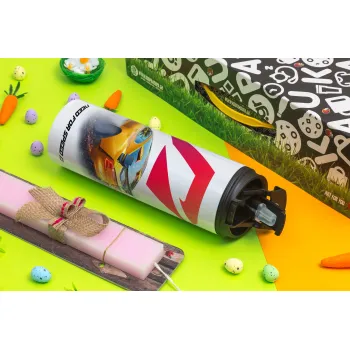 Need For Speed, Easter candle,Travel Tumbler 2 Lids, with metal straw & cleaning brush & aromatic flat candle (30cm) (PINK)