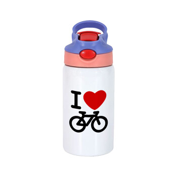 I love Bike, Παιδικό παγούρι θερμό, ανοξείδωτο, με καλαμάκι ασφαλείας, ροζ/μωβ (350ml)