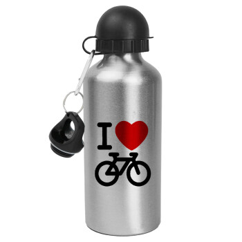 I love Bike, Μεταλλικό παγούρι νερού, Ασημένιο, αλουμινίου 500ml