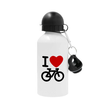 I love Bike, Μεταλλικό παγούρι νερού, Λευκό, αλουμινίου 500ml