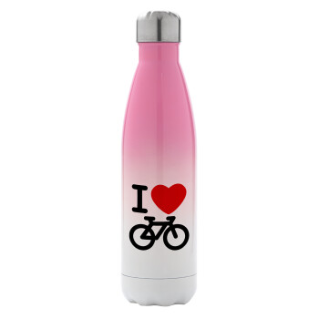 I love Bike, Μεταλλικό παγούρι θερμός Ροζ/Λευκό (Stainless steel), διπλού τοιχώματος, 500ml