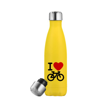 I love Bike, Μεταλλικό παγούρι θερμός Κίτρινος (Stainless steel), διπλού τοιχώματος, 500ml