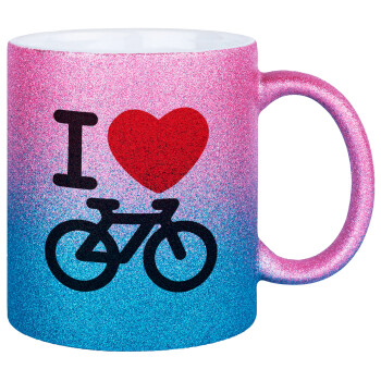 I love Bike, Κούπα Χρυσή/Μπλε Glitter, κεραμική, 330ml