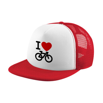 I love Bike, Καπέλο Ενηλίκων Soft Trucker με Δίχτυ Red/White (POLYESTER, ΕΝΗΛΙΚΩΝ, UNISEX, ONE SIZE)