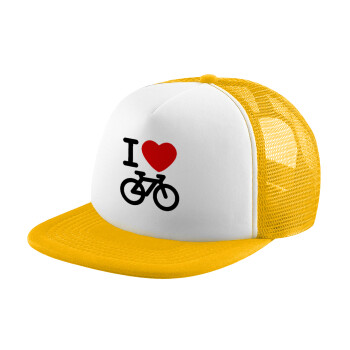 I love Bike, Καπέλο Soft Trucker με Δίχτυ Κίτρινο/White 