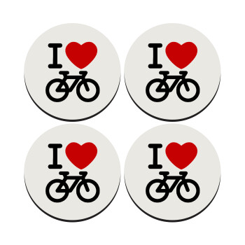 I love Bike, SET of 4 round wooden coasters (9cm)