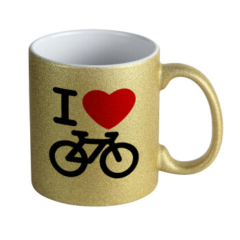I love Bike, Κούπα Χρυσή Glitter που γυαλίζει, κεραμική, 330ml