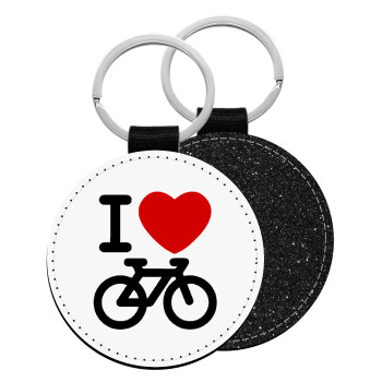 I love Bike, Μπρελόκ Δερματίνη, στρογγυλό ΜΑΥΡΟ (5cm)
