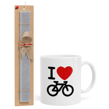 I love Bike, Πασχαλινό Σετ, Κούπα κεραμική (330ml) & πασχαλινή λαμπάδα αρωματική πλακέ (30cm) (ΓΚΡΙ)