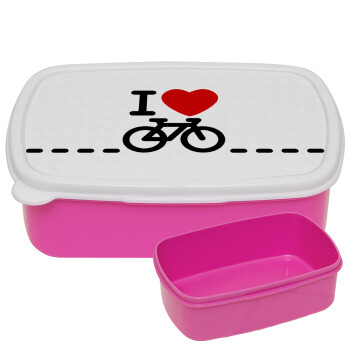 I love Bike, ΡΟΖ παιδικό δοχείο φαγητού (lunchbox) πλαστικό (BPA-FREE) Lunch Βox M18 x Π13 x Υ6cm