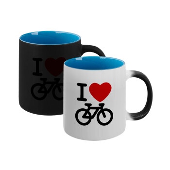I love Bike, Κούπα Μαγική εσωτερικό μπλε, κεραμική 330ml που αλλάζει χρώμα με το ζεστό ρόφημα