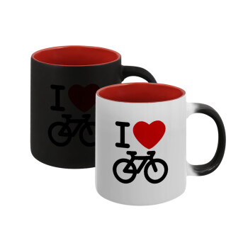 I love Bike, Κούπα Μαγική εσωτερικό κόκκινο, κεραμική, 330ml που αλλάζει χρώμα με το ζεστό ρόφημα (1 τεμάχιο)