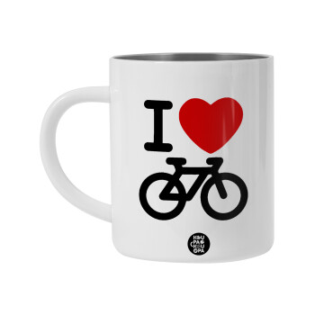 I love Bike, Λευκή Ανοξείδωτη Μεταλλική Κούπα 450ml - Διπλού Τοιχώματος 
